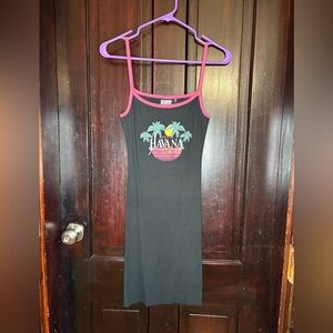 Reclaimed Vintage Black Dress with Pink and Green Havana Graphic